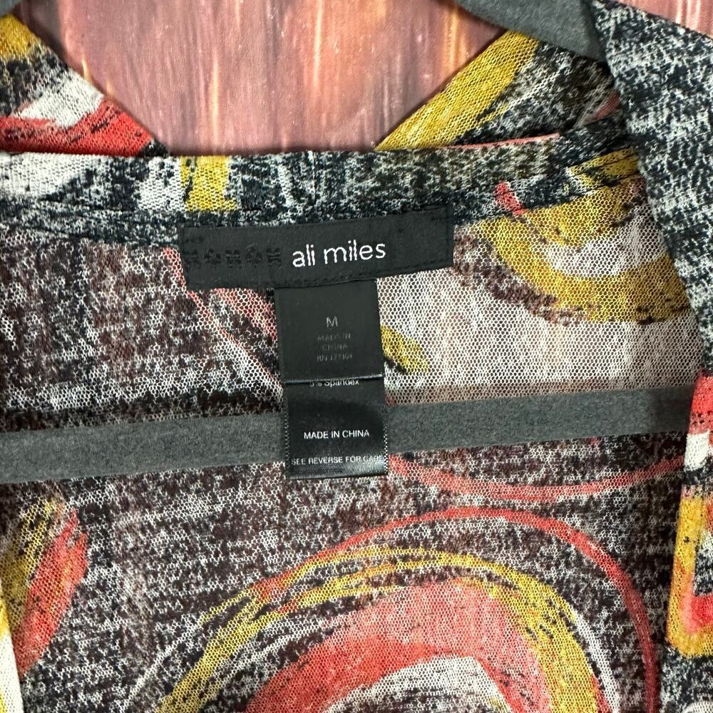 Ali Miles Womens Open Front Cardigan Sheer Swirl Pattern Art to Wear Size Medium - Picture 4 of 10